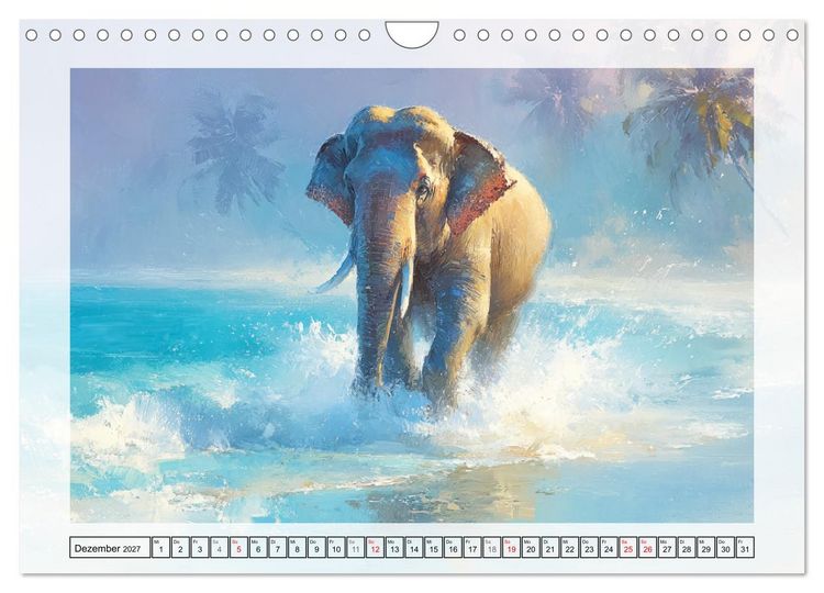 Produktbild: Elefanten am Strand. Zwischen Wellen, Sonne und Sand (Wandkalender 2027 DIN A4 quer), CALVENDO Monatskalender