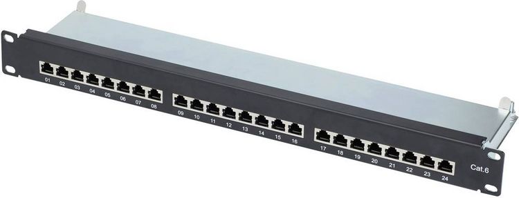 Produktbild: Renkforce 24 Port Netzwerk-Patchpanel 483mm (19\") CAT 6 1 HE Best&uuml;ckt