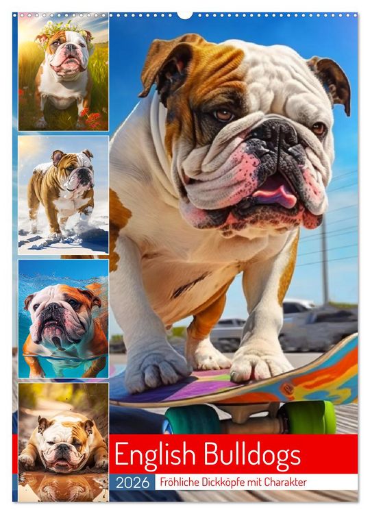 Produktbild: English Bulldogs. Fr&ouml;hliche Dickk&ouml;pfe mit Charakter (Wandkalender 2026 DIN A2 hoch), CALVENDO Monatskalender
