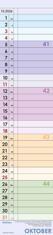 Produktbild: Planer Farbenfroh 2026 - Streifen-Kalender 11,3x49x5 cm - Küchenkalender - Wandplaner - Alpha Edition
