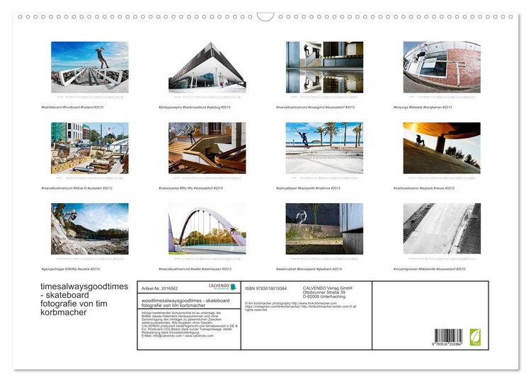 Produktbild: woodtimesalwaysgoodtimes - skateboard fotografie von tim korbmacher (Wandkalender 2026 DIN A2 quer), CALVENDO Monatskalender