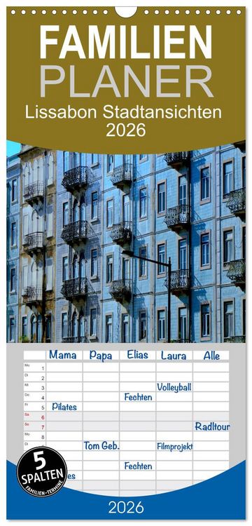 Produktbild: Familienplaner 2026 - Lissabon Stadtansichten 2026 mit 5 Spalten (Wandkalender, 21 x 45 cm) CALVENDO