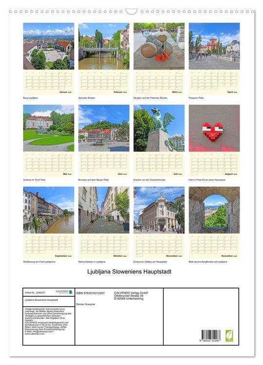 Produktbild: Ljubljana Sloweniens Hauptstadt (Wandkalender 2026 DIN A2 hoch), CALVENDO Monatskalender