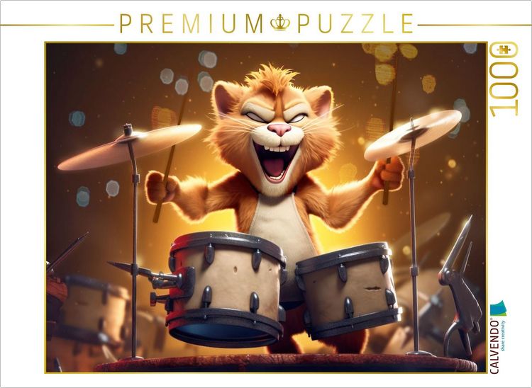 Produktbild: CALVENDO Puzzle Kater Tiger am Schlagzeug | 1000 Teile Lege-Gr&ouml;&szlig;e 64x48cm Foto-Puzzle f&uuml;r gl&uuml;ckliche Stunden