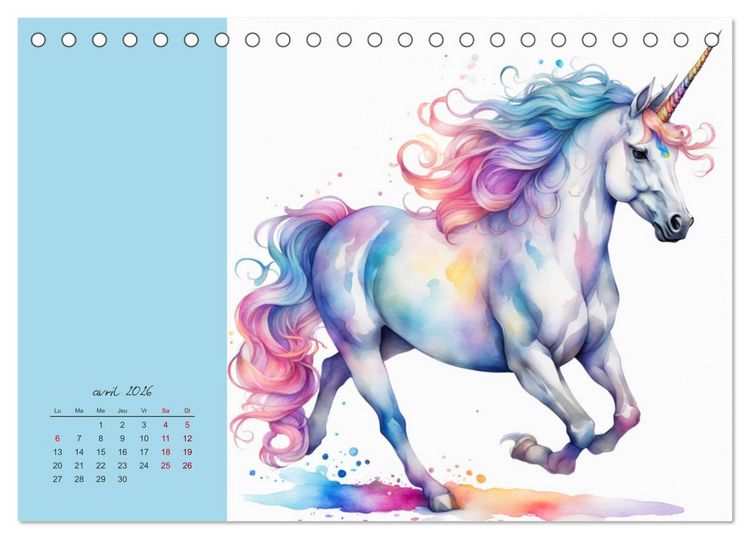 Produktbild: Les licornes (Calendrier de bureau 2026 DIN A5 vertical), CALVENDO calendrier mensuel