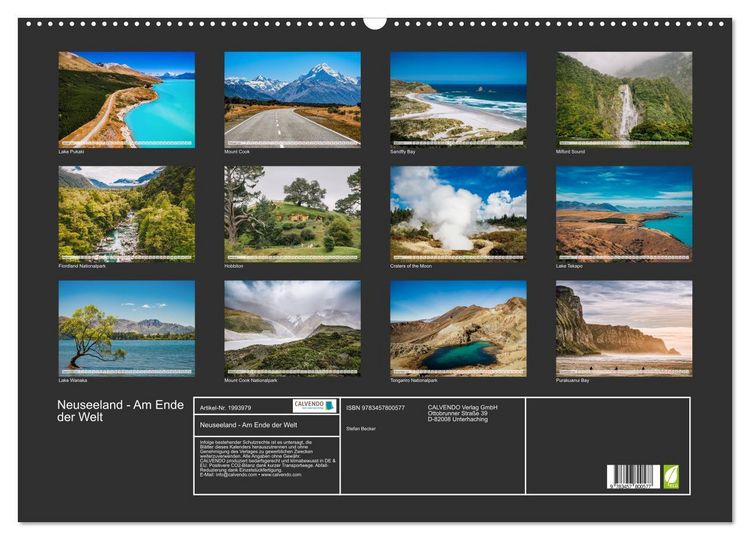 Produktbild: Neuseeland - Am Ende der Welt (Wandkalender 2026 DIN A2 quer), CALVENDO Monatskalender
