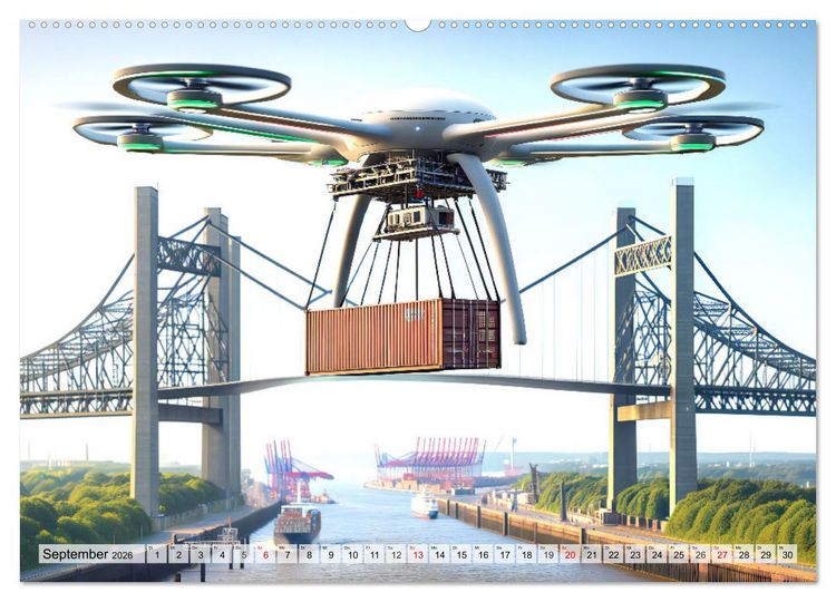Produktbild: Die Zukunft im Hamburger Hafen: Visionen und M&ouml;glichkeiten von Morgen. (hochwertiger Premium Wandkalender 2026 DIN A2 quer), Kunstdruck in Hochglanz