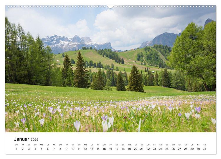 Produktbild: Wanderziele S&uuml;dtiroler Dolomiten - Region Gadertal und Buchenstein (hochwertiger Premium Wandkalender 2026 DIN A2 quer), Kunstdruck in Hochglanz