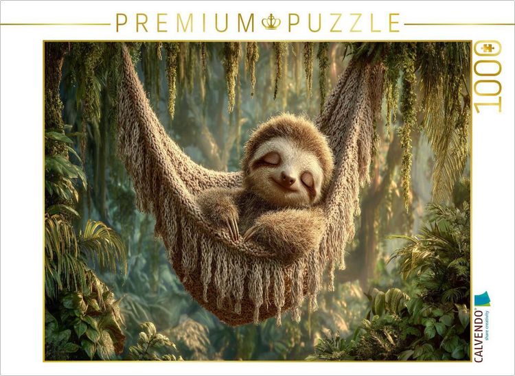 Produktbild: CALVENDO Puzzle M&uuml;des Faultier in der Dschungel-H&auml;ngematte - Einfach s&uuml;&szlig; und entspannt | 1000 Teile Lege-Gr&ouml;&szlig;e 64x48cm Foto-Puzzle f&uuml;r gl&uuml;ckliche Stun