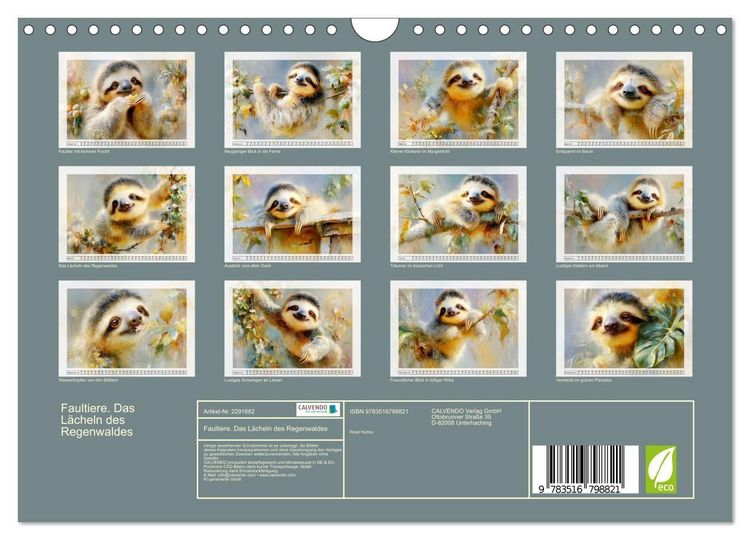Produktbild: Faultiere. Das L&auml;cheln des Regenwaldes (Wandkalender 2027 DIN A4 quer), CALVENDO Monatskalender
