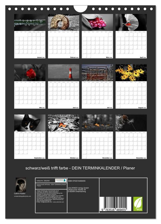 Produktbild: schwarz/wei&szlig; trifft farbe - DEIN TERMINKALENDER / Planer (Wandkalender 2026 DIN A4 hoch), CALVENDO Monatskalender