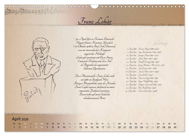 Produktbild: Von Mozart bis Beethoven (Wandkalender 2026 DIN A3 quer), CALVENDO Monatskalender