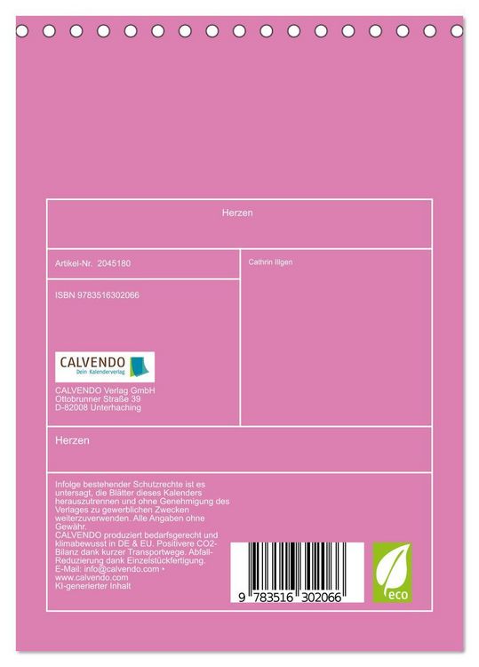 Produktbild: Herzen (Tischkalender 2026 DIN A5 hoch), CALVENDO Monatskalender