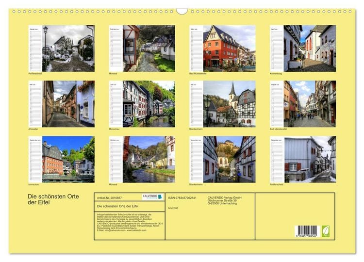 Produktbild: Die sch&ouml;nsten Orte der Eifel (Wandkalender 2026 DIN A2 quer), CALVENDO Monatskalender