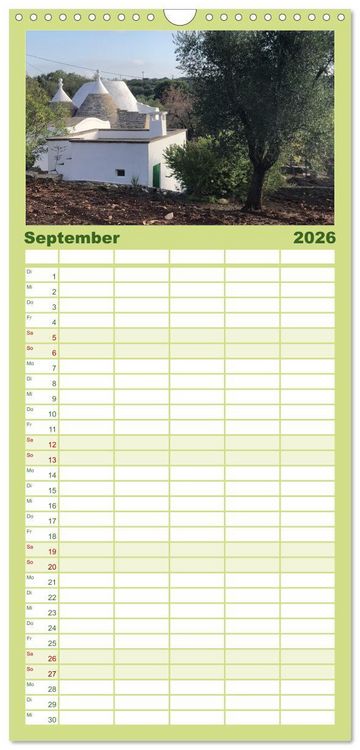 Produktbild: Familienplaner 2026 - Apuliens Kulturlandschaft mit 5 Spalten (Wandkalender, 21 x 45 cm) CALVENDO