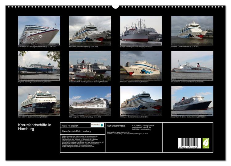 Produktbild: Kreuzfahrtschiffe in Hamburg (hochwertiger Premium Wandkalender 2026 DIN A2 quer), Kunstdruck in Hochglanz