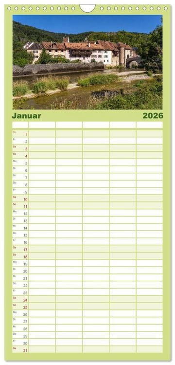 Produktbild: Familienplaner 2026 - Schweiz - Saint-Ursanne mit 5 Spalten (Wandkalender, 21 x 45 cm) CALVENDO