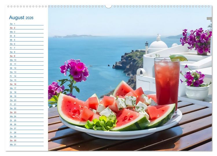 Produktbild: Zw&ouml;lf Teller Sonne &ndash; Kulinarisch durchs Griechenjahr (Wandkalender 2026 DIN A2 quer), CALVENDO Monatskalender