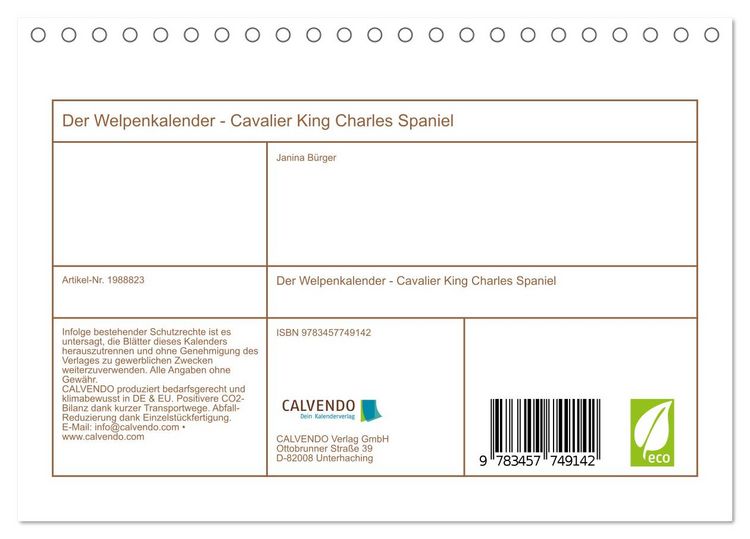 Produktbild: Der Welpenkalender - Cavalier King Charles Spaniel (Tischkalender 2026 DIN A5 quer), CALVENDO Monatskalender