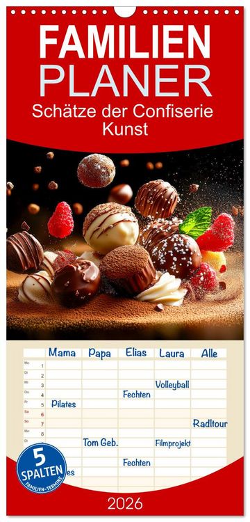 Produktbild: Familienplaner 2026 - Sch&auml;tze der Confiserie Kunst mit 5 Spalten (Wandkalender, 21 x 45 cm) CALVENDO