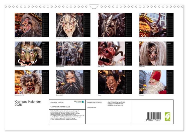 Produktbild: Krampus Kalender 2026 (Wandkalender 2026 DIN A3 quer), CALVENDO Monatskalender