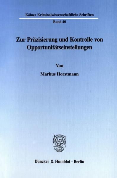 Produktbild: Zur Pr&auml;zisierung und Kontrolle von Opportunit&auml;tseinstellungen.
