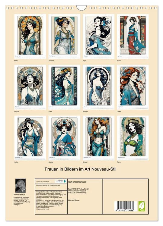 Produktbild: Frauen in Bildern im Art Nouveau-Stil (Wandkalender 2026 DIN A3 hoch), CALVENDO Monatskalender