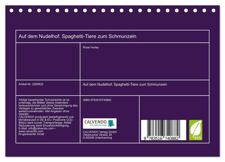 Produktbild: Auf dem Nudelhof. Spaghetti-Tiere zum Schmunzeln (Tischkalender 2026 DIN A5 quer), CALVENDO Monatskalender