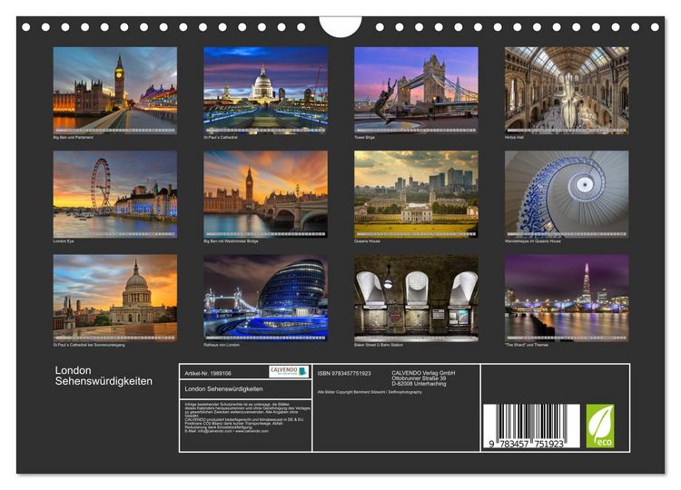 Produktbild: London Sehensw&uuml;rdigkeiten (Wandkalender 2026 DIN A4 quer), CALVENDO Monatskalender