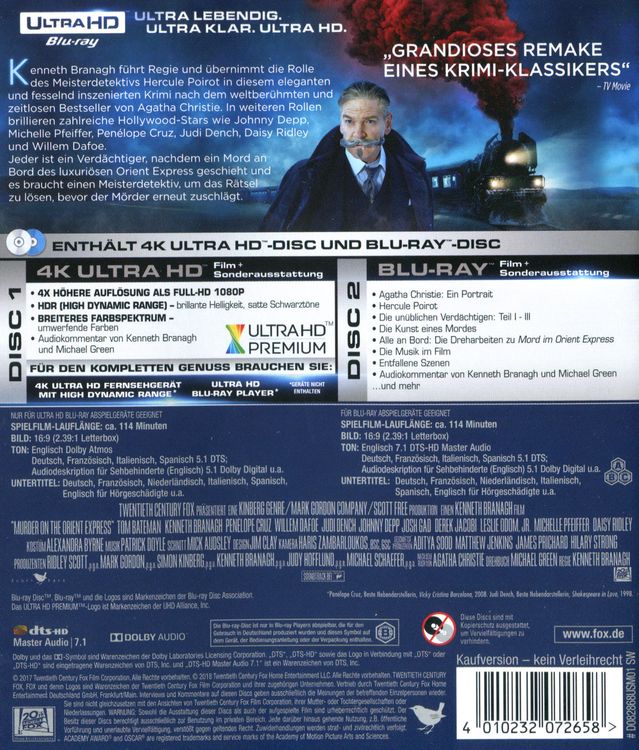 Produktbild: Mord im Orient Express (4K Ultra HD) (+ Blu-ray 2D)