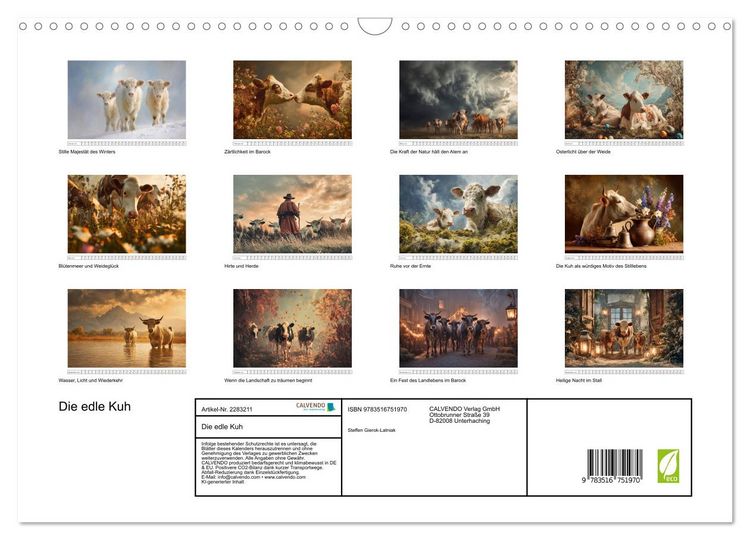 Produktbild: Die edle Kuh (Wandkalender 2027 DIN A3 quer), CALVENDO Monatskalender