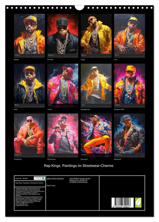 Produktbild: Rap Kings. Paintings im Streetwear-Charme (Wandkalender 2026 DIN A3 hoch), CALVENDO Monatskalender
