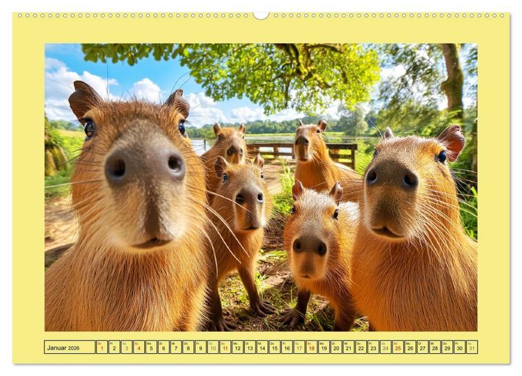 Produktbild: Capybaras on Tour. Wasserschweine als Weltenbummler (hochwertiger Premium Wandkalender 2026 DIN A2 quer), Kunstdruck in Hochglanz