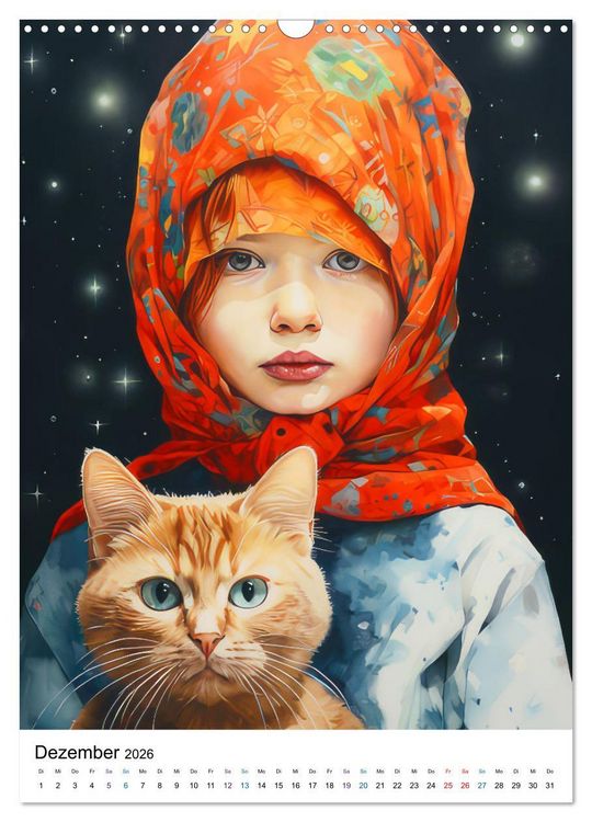 Produktbild: Katzenliebe Kunstbilder (Wandkalender 2026 DIN A3 hoch), CALVENDO Monatskalender