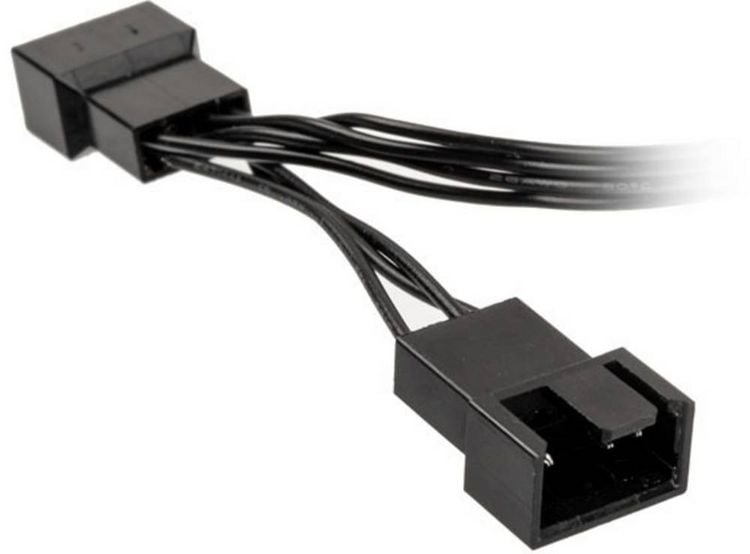 Produktbild: PC-L&uuml;fter Y-Kabel [1x PC-L&uuml;fter Buchse 4pol. - 2x PC-L&uuml;fter Buchse 4pol.] 0.35 m Schwarz Kolink