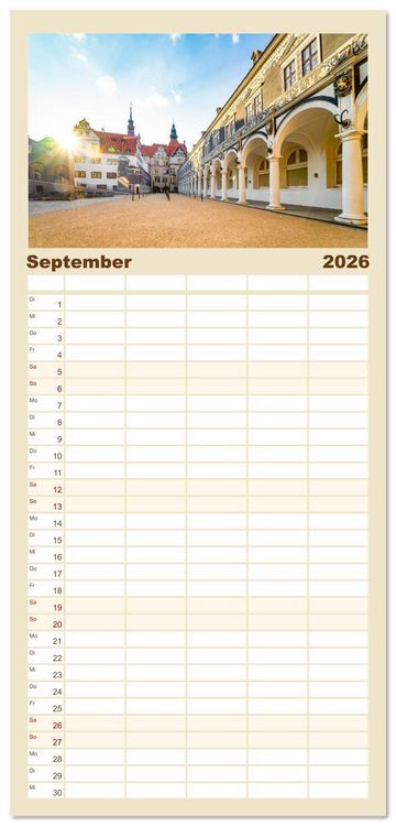 Produktbild: Familienplaner 2026 - Dresden - zeitlose Sch&ouml;nheit mit 5 Spalten (Wandkalender, 21 x 45 cm) CALVENDO