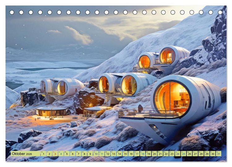 Produktbild: Futuristische moderne Behausungen (Tischkalender 2026 DIN A5 quer), CALVENDO Monatskalender