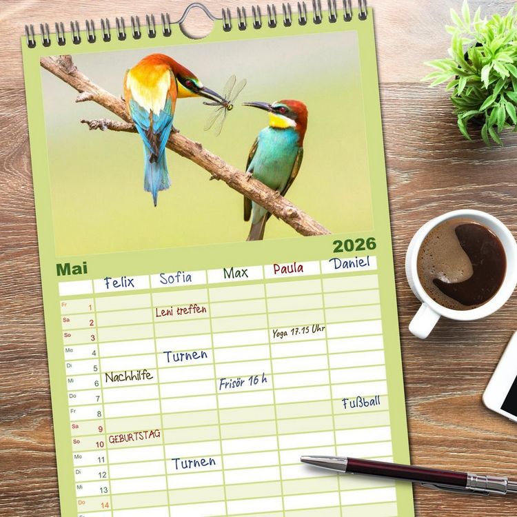 Produktbild: Familienplaner 2026 - Amsel, Fink und Star: Heimische V&ouml;gel mit 5 Spalten (Wandkalender, 21 x 45 cm) CALVENDO