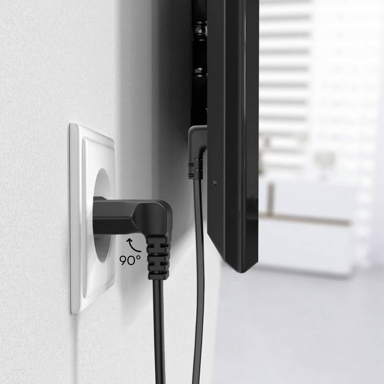 Produktbild: hama 00223284 Netzkabel, beidseitig gewinkelt, Euro-Stecker, Doppelnut/C7, 3 m, Schwarz