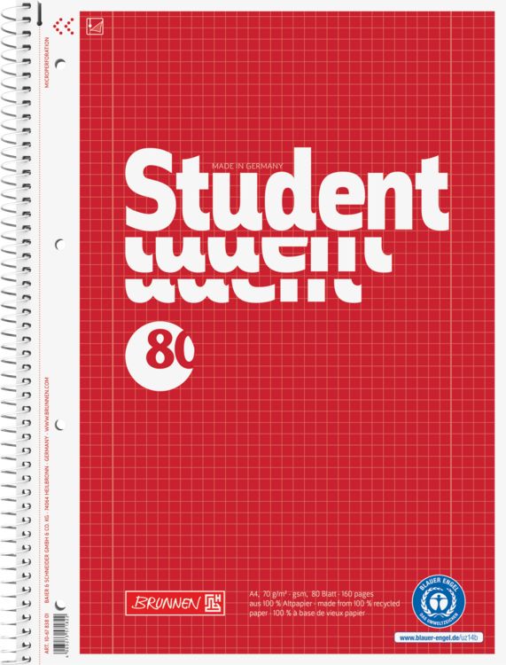 Produktbild: Brunnen Collegeblock A4 kariert Lineatur 28 80 Blatt Recyclingpapier