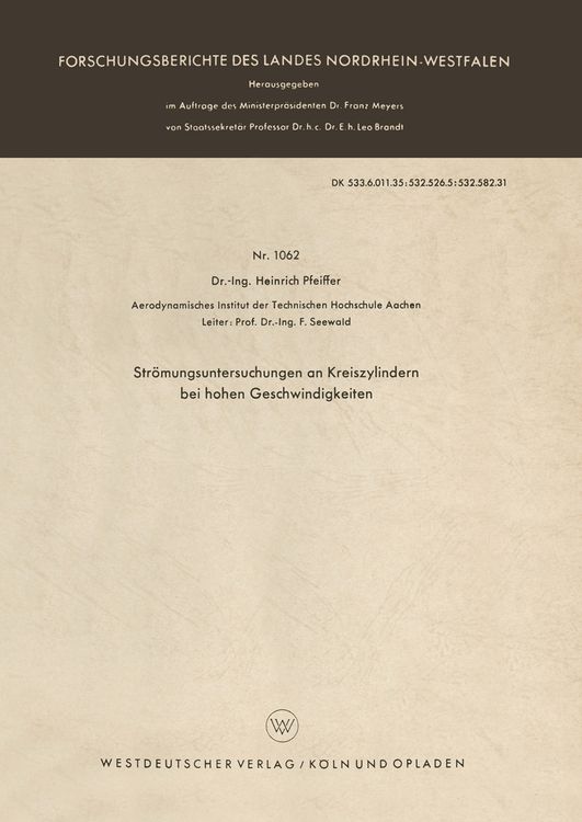 Produktbild: Str&ouml;mungsuntersuchungen an Kreiszylindern bei hohen Geschwindigkeiten