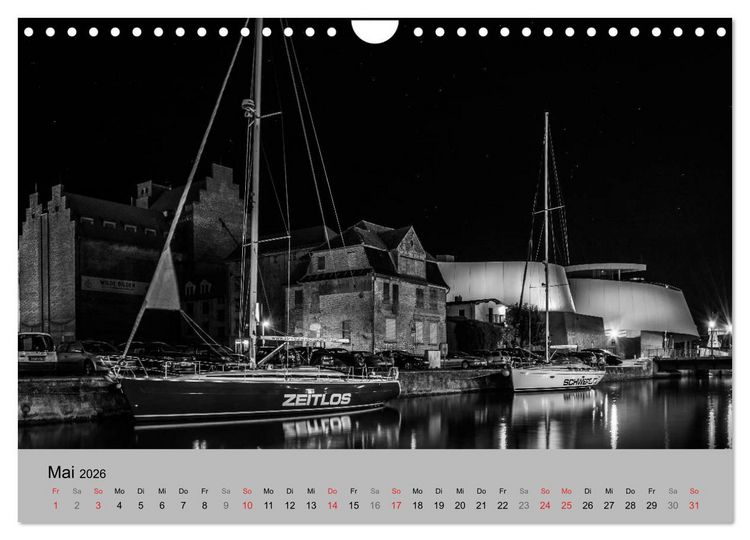 Produktbild: Hansestadt Stralsund bei Nacht (mit GPS-Koordinaten) (Wandkalender 2026 DIN A4 quer), CALVENDO Monatskalender