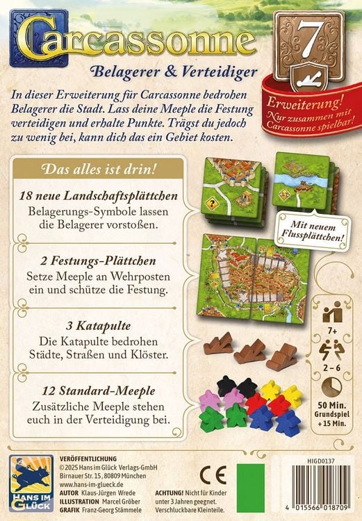 Produktbild: Hans im Gl&uuml;ck HIGD0137 - Carcassonne, Belagerer & Verteidiger (Auflage 2025), 7. Erweiterung