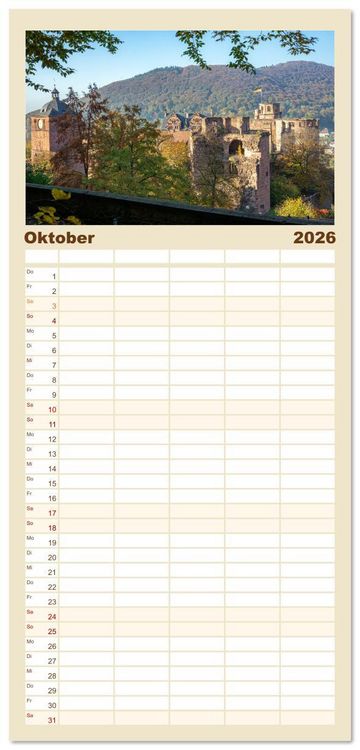 Produktbild: Familienplaner 2026 - Heidelberg im Fokus mit 5 Spalten (Wandkalender, 21 x 45 cm) CALVENDO