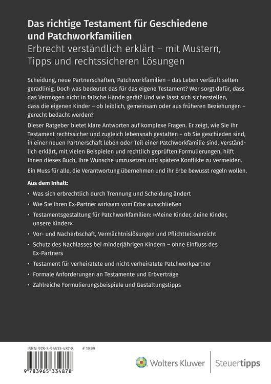Produktbild: Das richtige Testament f&uuml;r Geschiedene und Patchworkfamilien