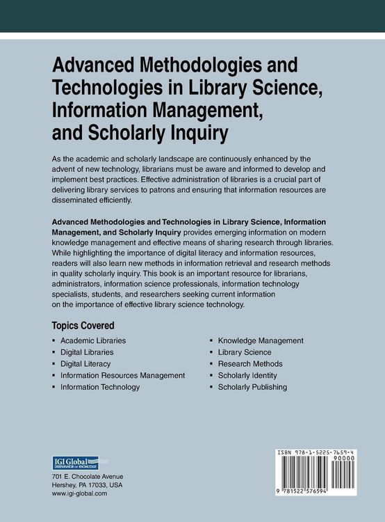 Produktbild: Advanced Methodologies and Technologies in Library Science, Information Management, and Scholarly Inquiry