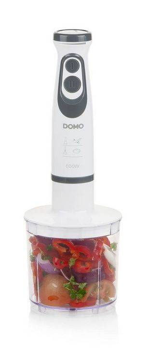 Produktbild: DOMO DO1089M Stabmixer 600 W mit Messbecher, Mixstab f&uuml;r Suppen, Schneebesenaufsatz, mit Zerkleinereraufsatz Wei&szlig;