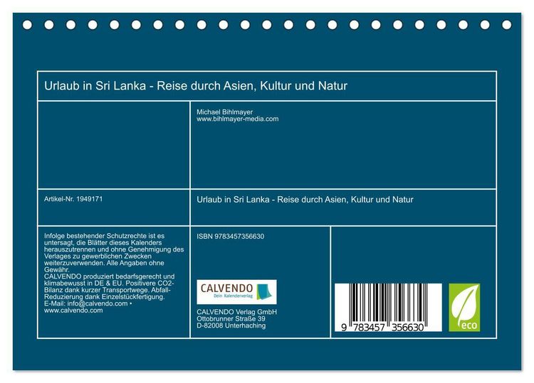 Produktbild: Urlaub in Sri Lanka - Reise durch Asien, Kultur und Natur (Tischkalender 2026 DIN A5 quer), CALVENDO Monatskalender