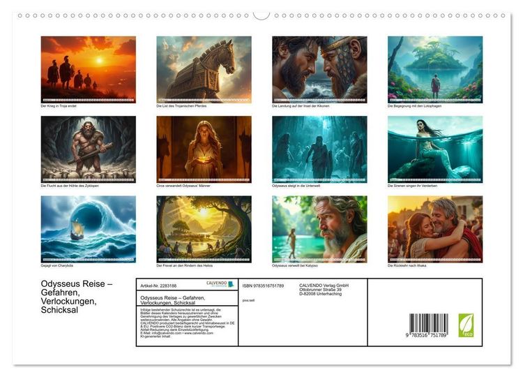 Produktbild: Odysseus Reise &ndash; Gefahren, Verlockungen, Schicksal (hochwertiger Premium Wandkalender 2027 DIN A2 quer), Kunstdruck in Hochglanz