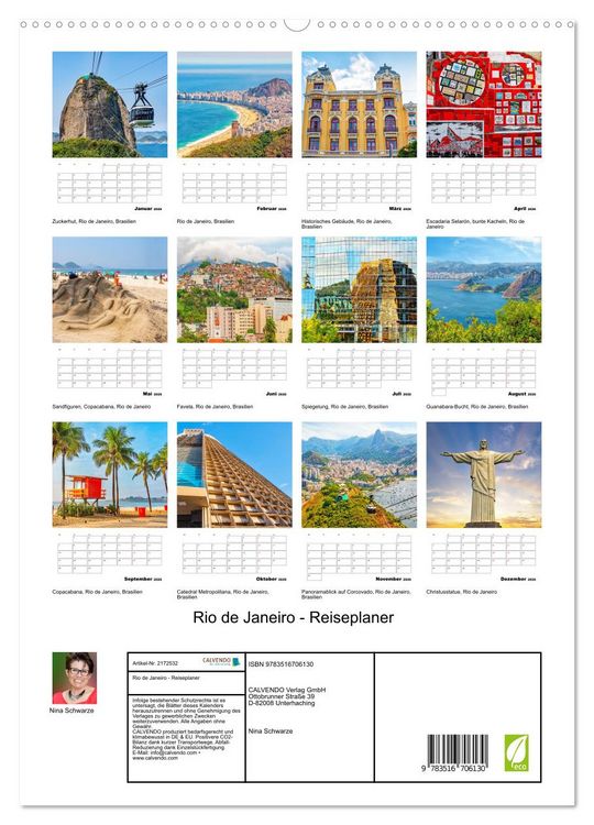 Produktbild: Rio de Janeiro - Reiseplaner (hochwertiger Premium Wandkalender 2026 DIN A2 hoch), Kunstdruck in Hochglanz